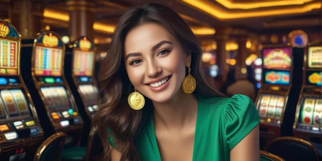 a girl playing slot machines